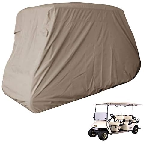 Formosa Covers | Deluxe 6 Seater Golf Cart Cover fits E Z GO, Club Car Limo, Yamaha, Polaris Gem e4 Model, Icon i60L - Stays Put in Wind and Rain - Storage Bag Included (Taupe) Cover
