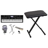 Casio WK-6600 PPK 76-Key Premium Keyboard Pack with Stand, Power Adapter, Dust Cover, and Samson HP30 Closed-Cup Headphones & ARBENCH X-Style Adjustable Padded Folding Keyboard Bench