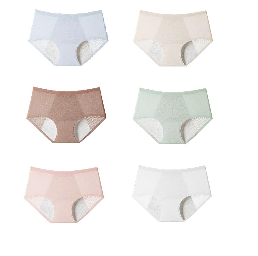 6 Piezas de Bragas de Algodón a Prueba de Fugas para Adolescentes Bragas para El Período Bragas Posparto Bragas Menstruales Ropa Interior Absorbente Bragas a Prueba de Fugas para Flujo Abundante Mu