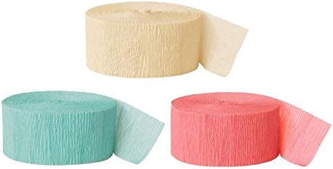Andaz Press Crepe Paper Streamer Hanging Party Decorations Kit, 240-Feet, Ivory, Diamond Blue Mint Green, Coral, 1-Pack, 3-Rolls, Colored Wedding Baby Bridal Shower Birthday Supplies