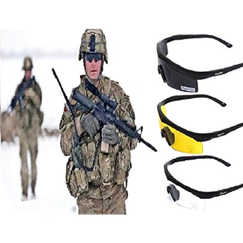 GALAXYLENSE U.S MIL-3101 Tactical Shooting Hunting Glasses - Impact Resistant Sunglasses - 3 Replacement Lens Cover