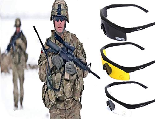 U.S Mil PRF3101 Tactical Combat Military Ballistic EYE-SHIELD Gafas de sol de tiro con 3 lentes de repuesto y soporte de gafas (negro)