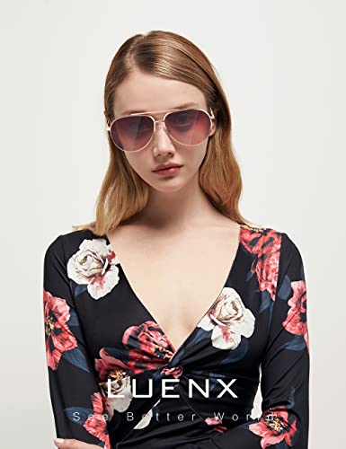 Image of LUENX Aviator Sunglasses for Women Polarized Mirror with Case - UV 400 Protection 60MM, Gradient Red /Non Mirror,