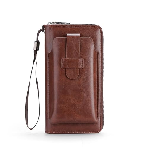 Bolsa carteira para celular com suporte de cartão de crédito de grande capacidade para homens e mulheres, Marrom escuro, 7.7*4.1*1.2 Inches, Marrom escuro