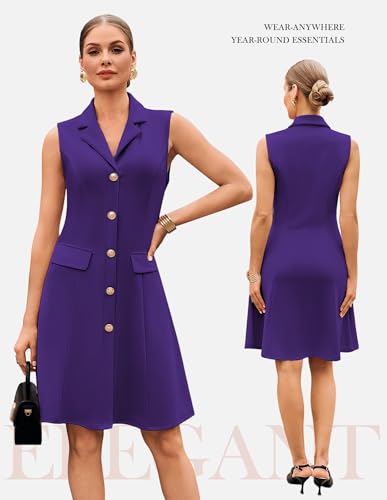 Image of GRACE KARIN Work Dresses for Women 2026 Sleeveless Button Business Midi Dress Notch Lapel V Neck Formal Office A Line Dresses