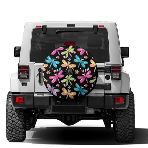 Image of Delerain Dragonflies Spare Tire Cover with Backup Camera Hole Wheel Protectors Sun Protector Waterproof for Jeep Trailer RV SUV Truck and Many Vehicle(16 Inch for Diameter 29 inch-31 inch)