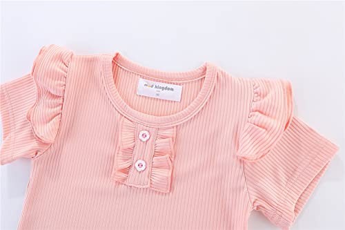 Image of Mud Kingdom Rib Little Girls Outfit with Headband Ruffle Sleeve Tops and Floral Short Set