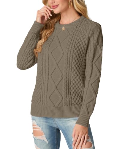 Image of GRECERELLE 2026 Womens Fall Winter Long Sleeve Casual Pullover Sweater Tops | Crewneck, Cable Knit, Chunky, Vintage Style, Anti-static(XS-2XL)