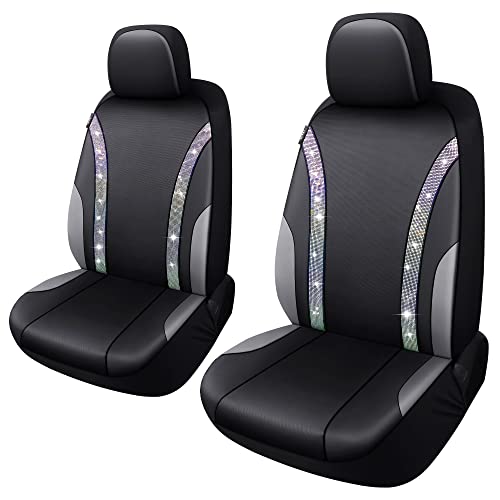 Pariitadin Bling Leather Car Seat Covers 2 Front Seats For Cute Women Girl, Shining Rhinestone Breathable Automotive Seat Covers For Cars, Universal Fit Most Cars Sedans Suvs Trucks(Multi-Color) #TOP1