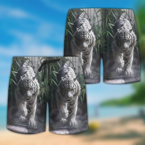 Bengal Tiger Short Sleeve Button Down Men - Wild Animal Hawaiian Mens Swim Short Beach Shorts TU-SH-722