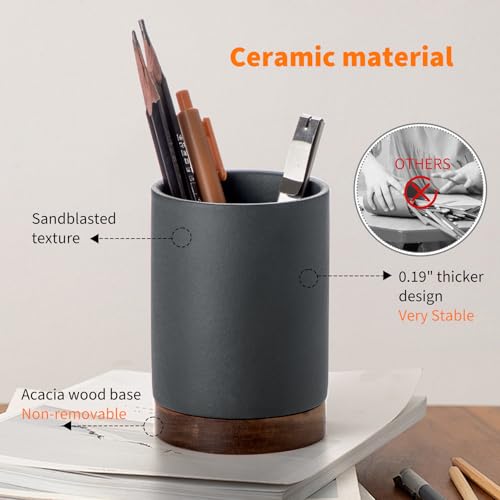 Image of Ceramic Pen Holder for Desk, Pencil Organizer & Makeup Brush Holder, Office Decor and Desk Accessories, Perfect Office Organization, Teacher Supplies (Dark Grey, Set of 1)