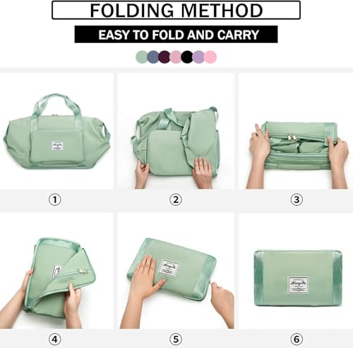 Image of Nylon 41L Expandable Travel Bag for Women, Foldable Waterproof Duffle Bag, Lightweight Carry-On Luggage with Wet Pocket, Vanity Handbag for Travel & Gym (Green, 41 Liter)
