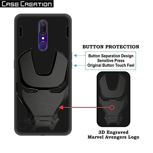 Image of COVERLY Official 3D Touch Feel Trending Avengers Logo Mask Soft Rugged Grip Silicone Iron Man Super Power Cartoon Movie Engraved Silicone Matte Back Cover for Oppo A9x -HD Black Avenger