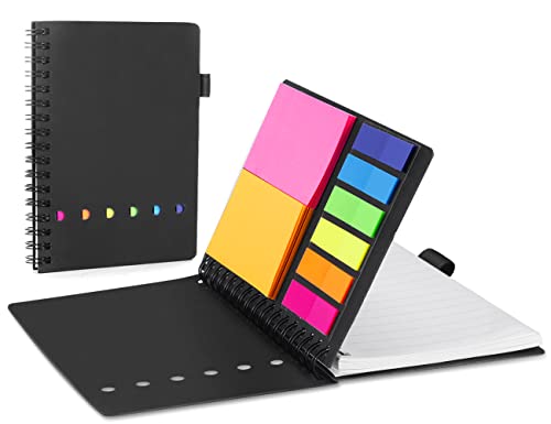 Cuaderno De Bolsillo A6 AGPTEK | Bloc De Notas Con Espiral, Incluye Hojas Adhesivas Y Fluorescentes Para Estudio Y Oficina