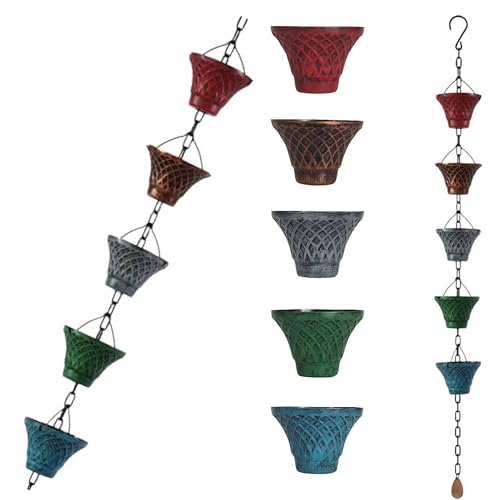 LEPTALINA 3FT Multicolor Bell Rain Chains for Gutter and Rain Barrel | Rust-Resistant Plated Garden Décor Rain Chain for Downspout | Rain Chain Extension 3 Ft (no Adapter)
