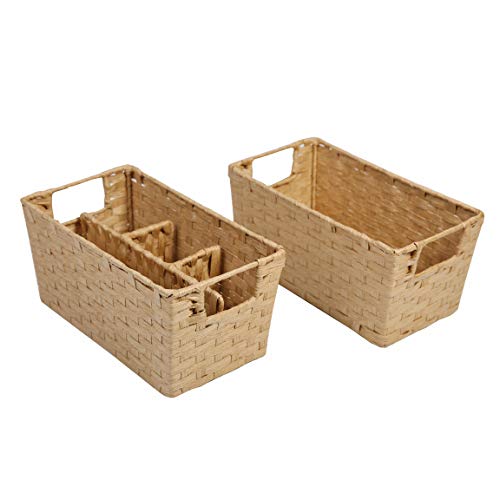 SLPR Aufbewahrungskorb aus Rattan, 2 Stück, rustikaler Landhausstil, für Küche, Büro, Esszimmer, Schlafzimmer Cover