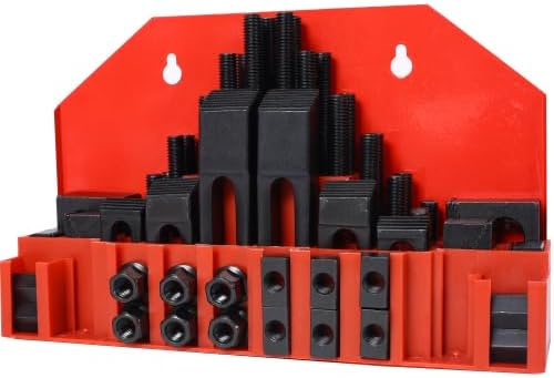 58Pc T-Slot Clamping Kit Mill Machinist Set With T-slot cleaner and Tightening Wrench (5/8 Table Slot 1/2-13 Stud Size) (Red)