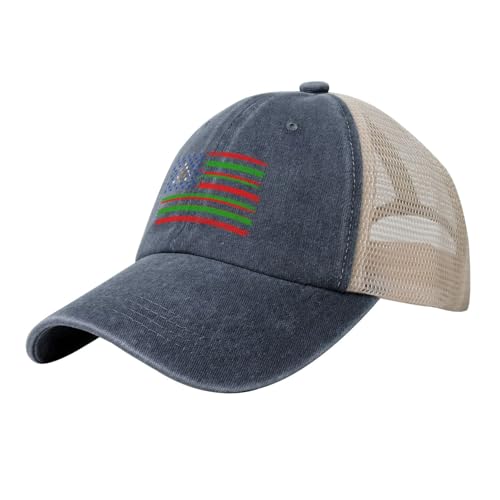 Vintage US and Bubi Tribal Flag Baseball Cap for Men Women Low Profile Washed Cotton Mesh Trucker Hat Navy Blue