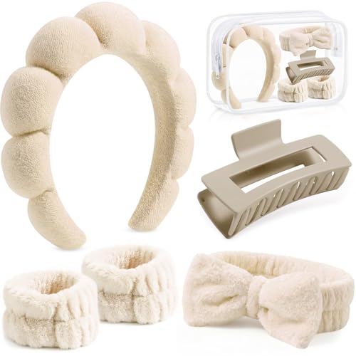 SPA Headbands and Wristband Set for Face Washing with Clear Bag C...