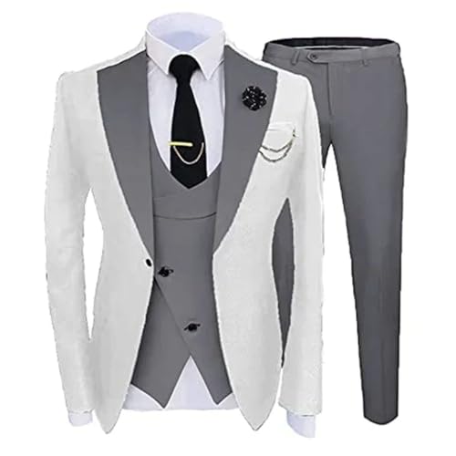 Mens Solid Color Three Piece Suit Notch Lapel Blazer Vest and Pants Slim Fit Groom Wedding Tuxedo4
