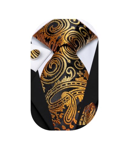 Image of Hi-Tie Men's Tie Sets Silk Paisley Striped Necktie Pocket Square Cuff-links Sets Wedding Business Holiday