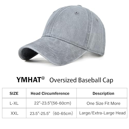 Image of Oversized XL XXL 100% Cotton Basebal Cap Large Dad Washed Sport Cap Unconstructed Low Profilel Hat for Big Head(23.5 inch-25.5 inch)