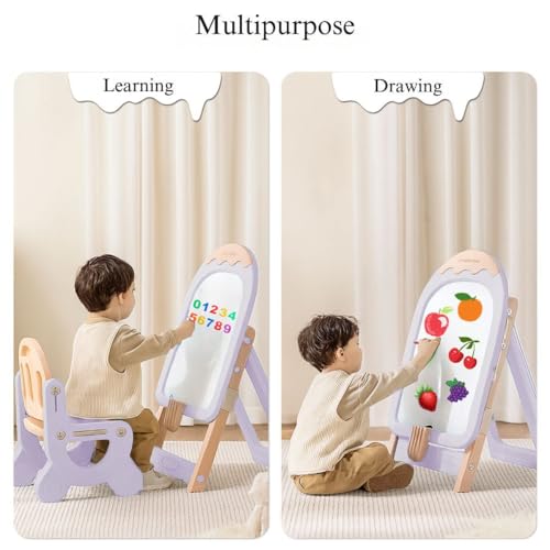 Image of Little Olive Kids Chair and Drawing Board with Easel Plastic Activity Table | Creative Learning Station for Toddlers | Pastel Purple | DIY Assembly