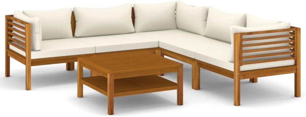 vidaXL Patio Lounge Set 6 Piece, Patio Furniture Set for Outdoor Garden, Sectional Sofa with Cushions, Corner Sofa, Retro Style, Solid Wood Acacia
