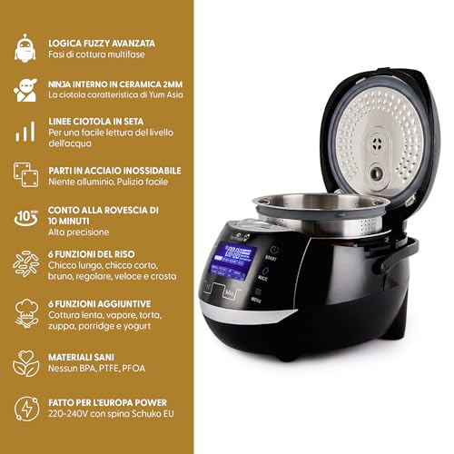 Yum Asia Sakura Cuociriso Con Ciotola In Ceramica E Micom Fuzzy Logic (8 Tazze, 1,5 Litri) 6 Funzioni Di Cottura Del Riso, 6 Funzioni Multicooker, Display A Led Motouch - 220-240V Eu - 3