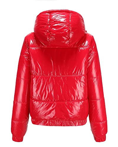 NJNJGO Jaqueta feminina cropped acolchoada de inverno brilhante Puffer casacos com capuz jaquetas ac