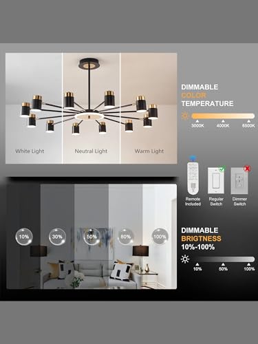 Lustre LED moderne réglable à 8 lampes noir pour salon
