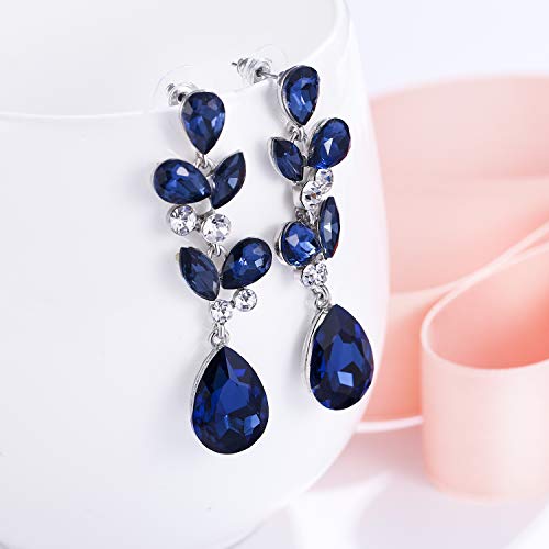 EVER FAITH Women's Rhinestone Crystal Bridal Leaf Teardrop Dangle Earrings Silver-Tone3