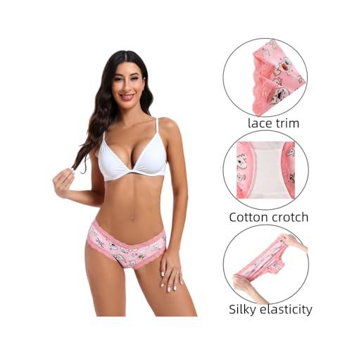 TenderTouch 6 Pack Women's Sexy Panties - Playful Low Rise Lace Hipster Underwear Fun Prints for Cosplay Party Honeymoon2
