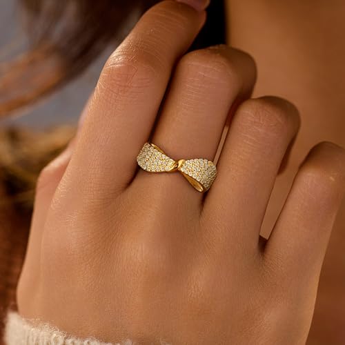 925 Sterling Silver Dainty Bow Rings for Women Infinity Knot Cubic Zirconia Ring Promise Rings for Her Engagement Ring 14K Gold Plated Mother Daughter Friendship Ring Birthday Christmas Gifts2