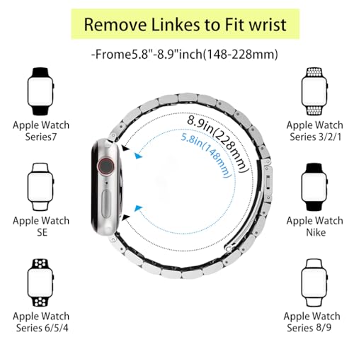 Image of Slim Metal Bands Compatible with Apple Watch 40mm 38mm 41mm 42mm 44mm 45mm, Metal Stainless Steel Chain Strap for Women iWatch Series 9 8 7 6 5 4 3 2 1 SE