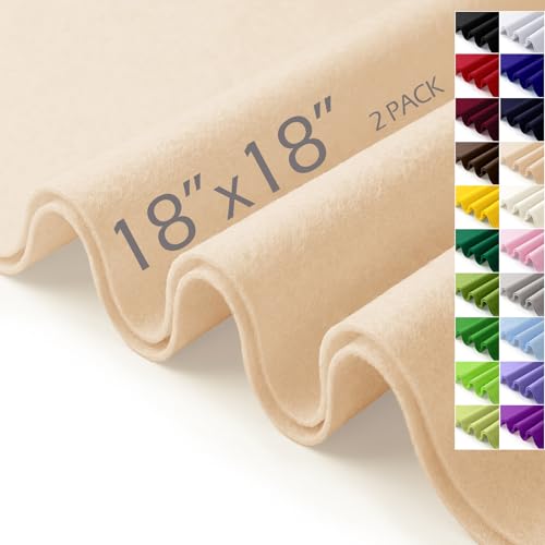 Beige Soft Felt Fabric Sheets 18 X 18 (2 Pack) 1.6mm Thick Craft Felt Fabric Squares Precut Felt Sheets for DIY Sewing School Crafts Classroom & Decorations (Beige)