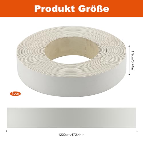 huoanpo 19mm x 12m PVC Kantenumleimer Selbstklebend - Kein Bügeln Erforderlich | Flexibler Melamin-Umleimer für Schränke, Regale & DIY-Möbelreparaturen | Kratzfester Weißer Kantenumleimer
