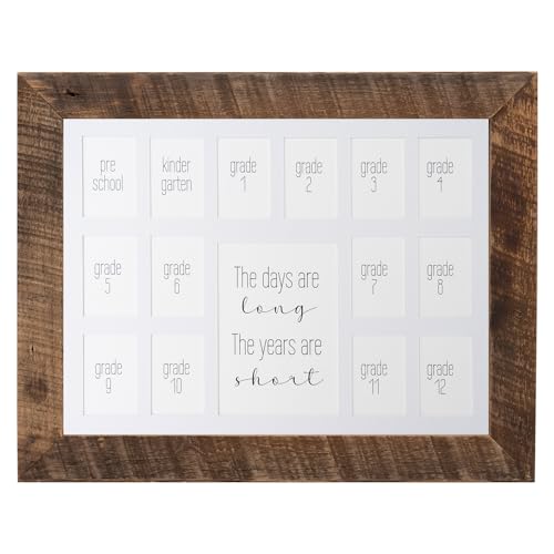 Image of Rustic Red Door Co. 12x16 School Days Picture Frame with Multiple Openings - School Years Photo Collage - The Days Are Long - 1 Pre-School & Kindergarten to 12th Grade (15 Photos, 1PreK-12th, White)