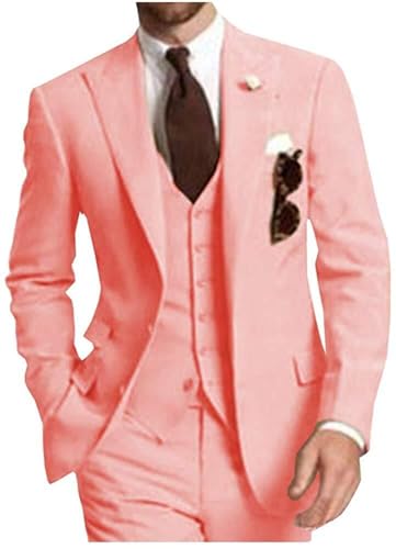 Men's 3 Piece Suits Slim Fit Tuxedos Peak Lapel Jacket Pants Vest Wedding Business Suit