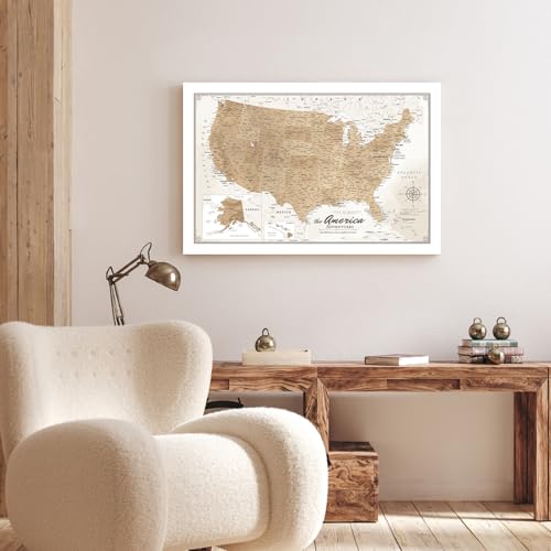 Image of IPIC - Vintage US Map for Travel, Pin Board Canvas Wall Art, Travel Map with Pins Included, Ready to Hang for Home or Office, 24x16 Inch