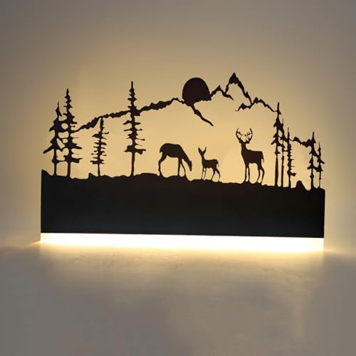 Image of Wall Sconce lamp, LED Wall Mounted Light Indoor Wall Light with Cartoon Animal Pattern Design, Metal Acrylic Wall Lighting for Living Room Bedroom Hallway 3000K Warm Light, 12W (Sunset Deer)