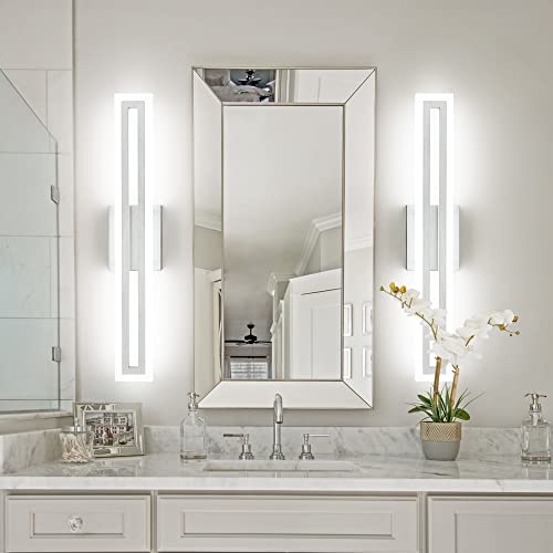 Image of SOLFART 24 Inch LED Bathroom Light Fixtures Brushed Nickel Vanity Lights Bathroom Lighting Fixtures Over Mirror 6000K