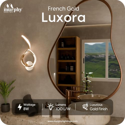 Image of Murphy Luxora Elegant LED Wall Lamp for Home - 2 Years Warranty - Modern Aluminium Light with 3 Color Modes (French Gold, Pack of 1)