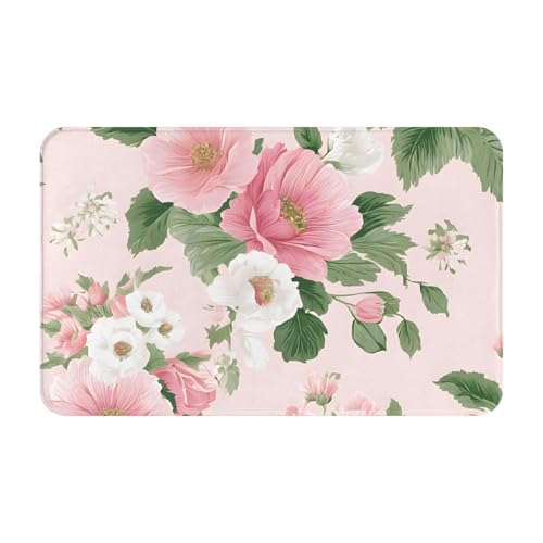 Plant Floral Flowers Print Living Room Bathroom Kitchen Anti Slip and Absorbent Carpet, Indoor Entrance Door Muddy Floor Mat, Ultra Soft Washable Carpet 21x31.5 Inches