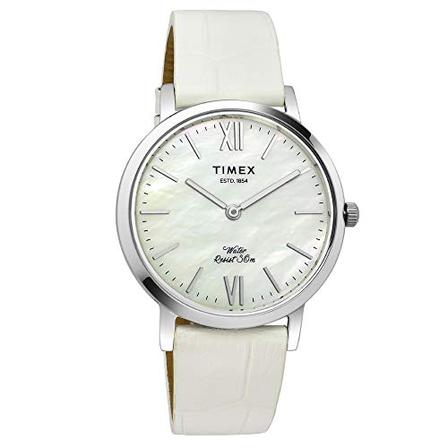 TIMEX Empera Analog Watch for Women with Mother of Pearl Round Dial & White Leather Strap Band Water Resistant Women's Wrist Watches - TWEL12601