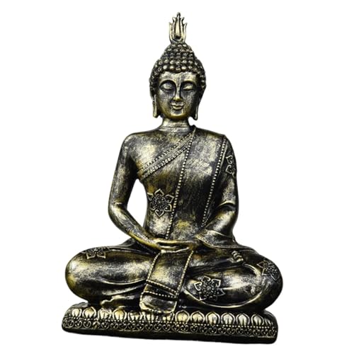 JISADER Estatua de Buda Sentado, Figura de Resina, Adorno de Mesa, Escultura de Buda para Sala de Estar, Bronce