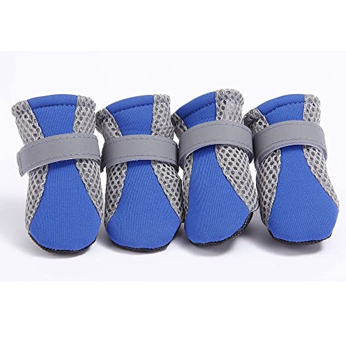 4 Pcs Waterproof Pet Dog Boots, Anti-Slip Dog Shoes Washable Dog Mesh Boots, Reusable Dog Paw Protectors Boots For Small Medium Dogs(L,Blue) #TOP7