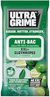 UltraGrime Anti-Bacterial Wet Wipes - Big Size Biodegradable Disinfectant Clothwipes - Plastic Free Multi-Purpose Heavy-Duty Sanitizing Cloths - Citrus (40 Thick Large Wipes)