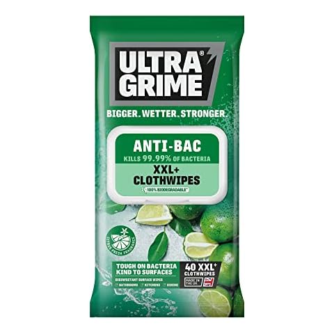 UltraGrime Anti-Bacterial Wet Wipes - Big Size Biodegradable Disinfectant Clothwipes - Plastic Free Multi-Purpose Heavy-Duty Sanitizing Cloths - Citrus (40 Thick Large Wipes) Cover