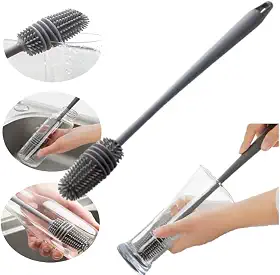 Escova de Silicone para Lavar Garrafas, Mamadeiras, Copos e Taças - Cinza